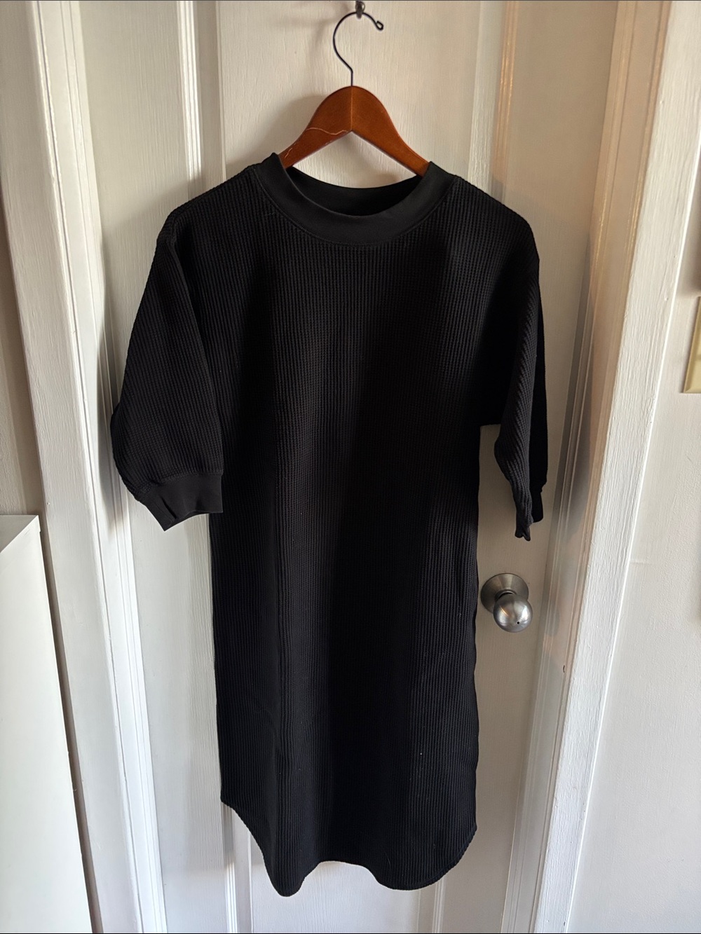 Uniglo Black Short-Sleeve Waffle Knit Shirt Dress